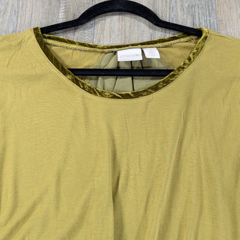 Chicos Top Womens Large Green Velvet Contrast Long Sleeve Casual Lightweight - Picture 3 of 10
